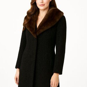 Lapaul’s Coat Black Mink Fur Collar Coat Black LambsWool Vintage